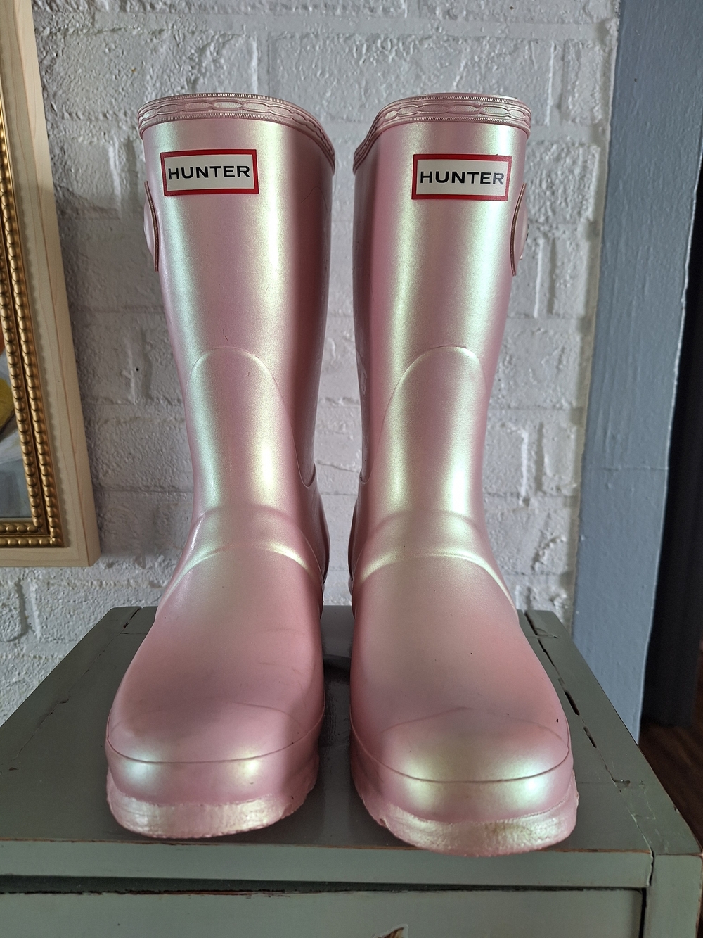 Hunter Iridescent Light Pink Mid Size Rain Boots